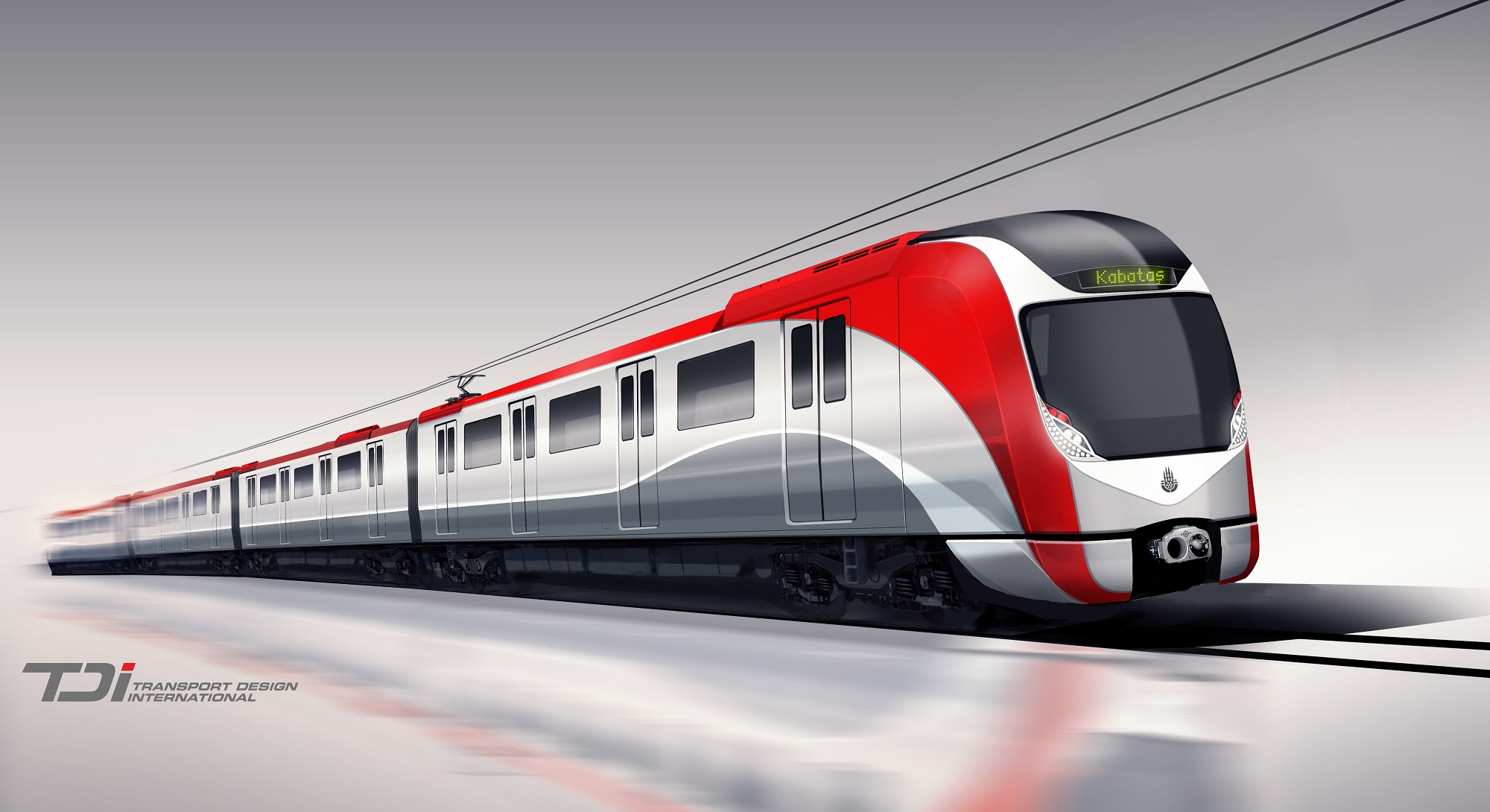 silver and red train concept