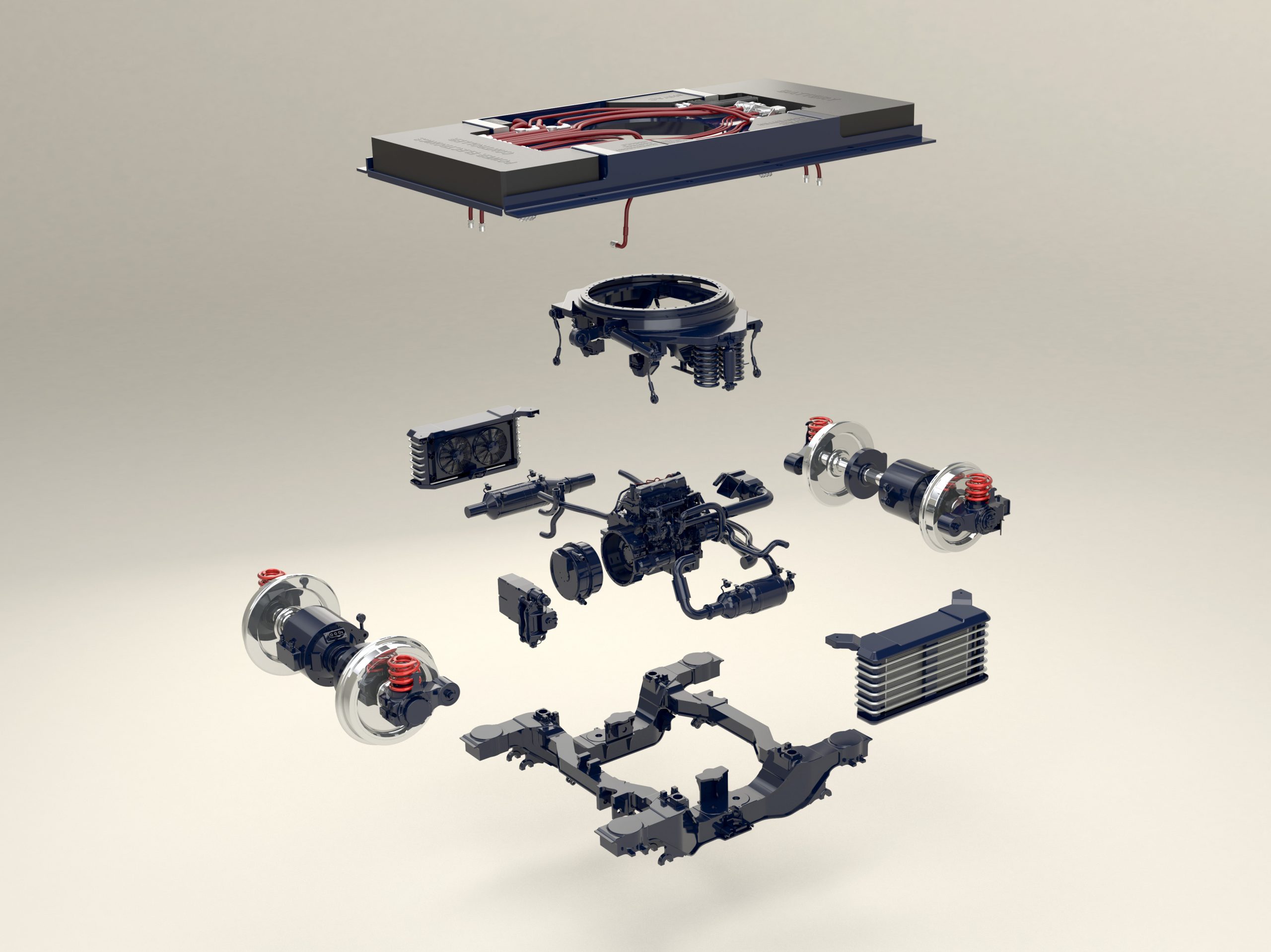 exploded view train parts render